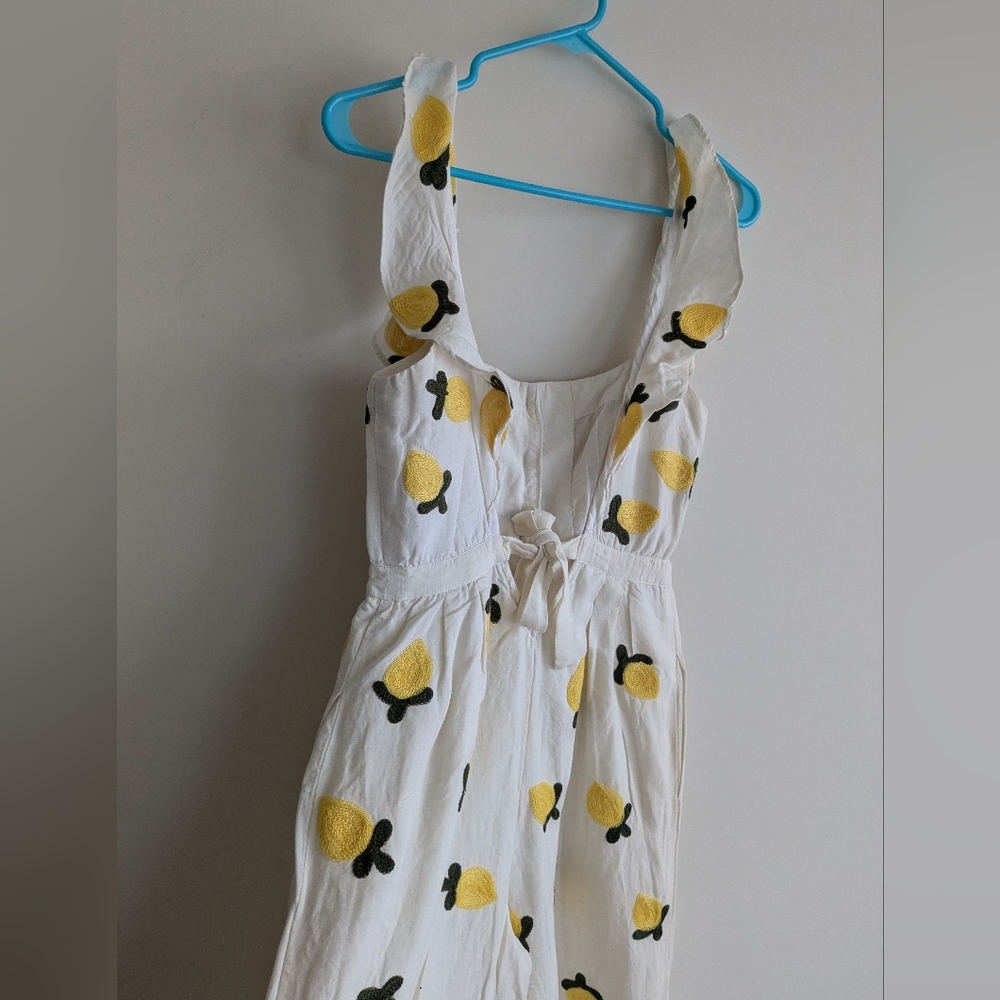 Anthropologie Red Carter Embroidered Lemon Ruffle Wide leg Flare Jumpsuit SMALL - Picture 9 of 15